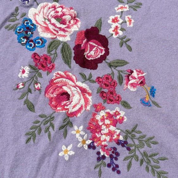 Johnny Was The Whipstitch Crewneck Sweater Embroidered Wool Sz Medium Purple - Picture 4 of 6
